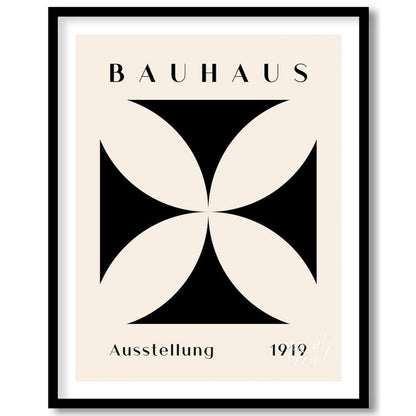 A quintessential example of Bauhaus design, this poster features a bold, graphic black quatrefoil s… for sweet home