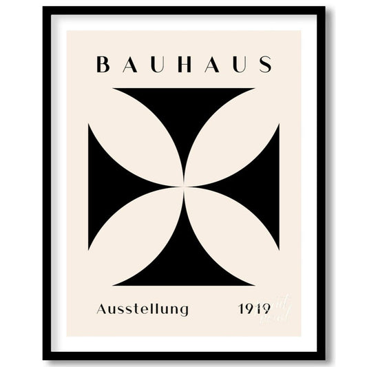 A quintessential example of Bauhaus design, this poster features a bold, graphic black quatrefoil s… for sweet home