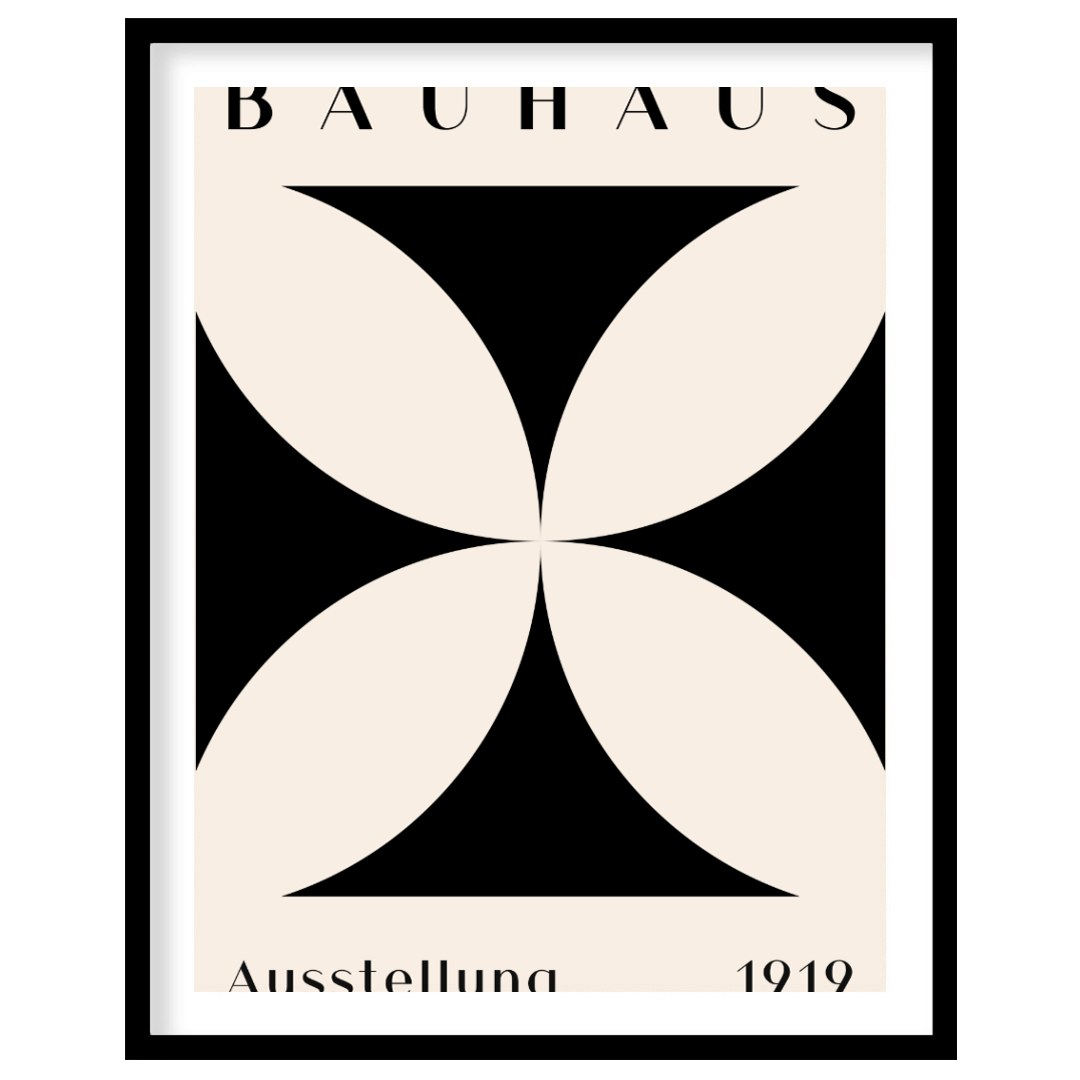 A quintessential example of Bauhaus design, this poster features a bold, graphic black quatrefoil s… for sweet home