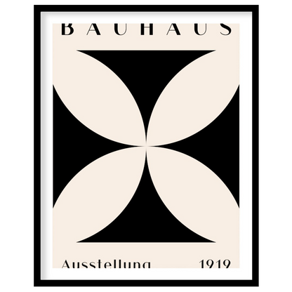 A quintessential example of Bauhaus design, this poster features a bold, graphic black quatrefoil s… for sweet home