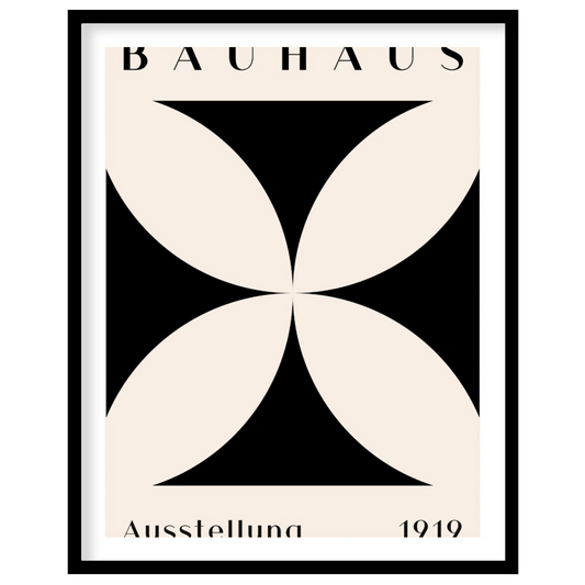 A quintessential example of Bauhaus design, this poster features a bold, graphic black quatrefoil s… for sweet home