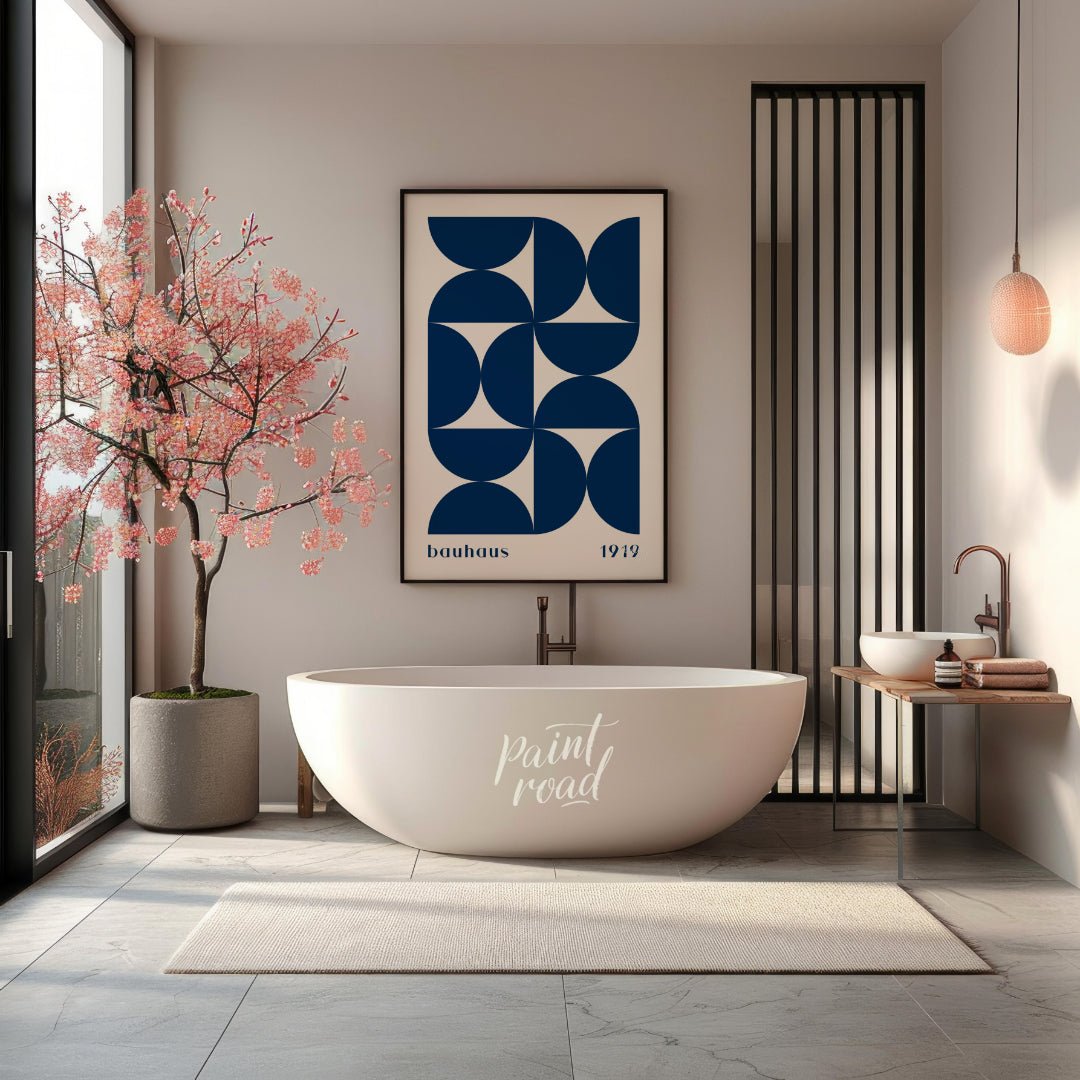 This poster beautifully captures the essence of Bauhaus design with its rhythmic arrangement of dee… for bathroom