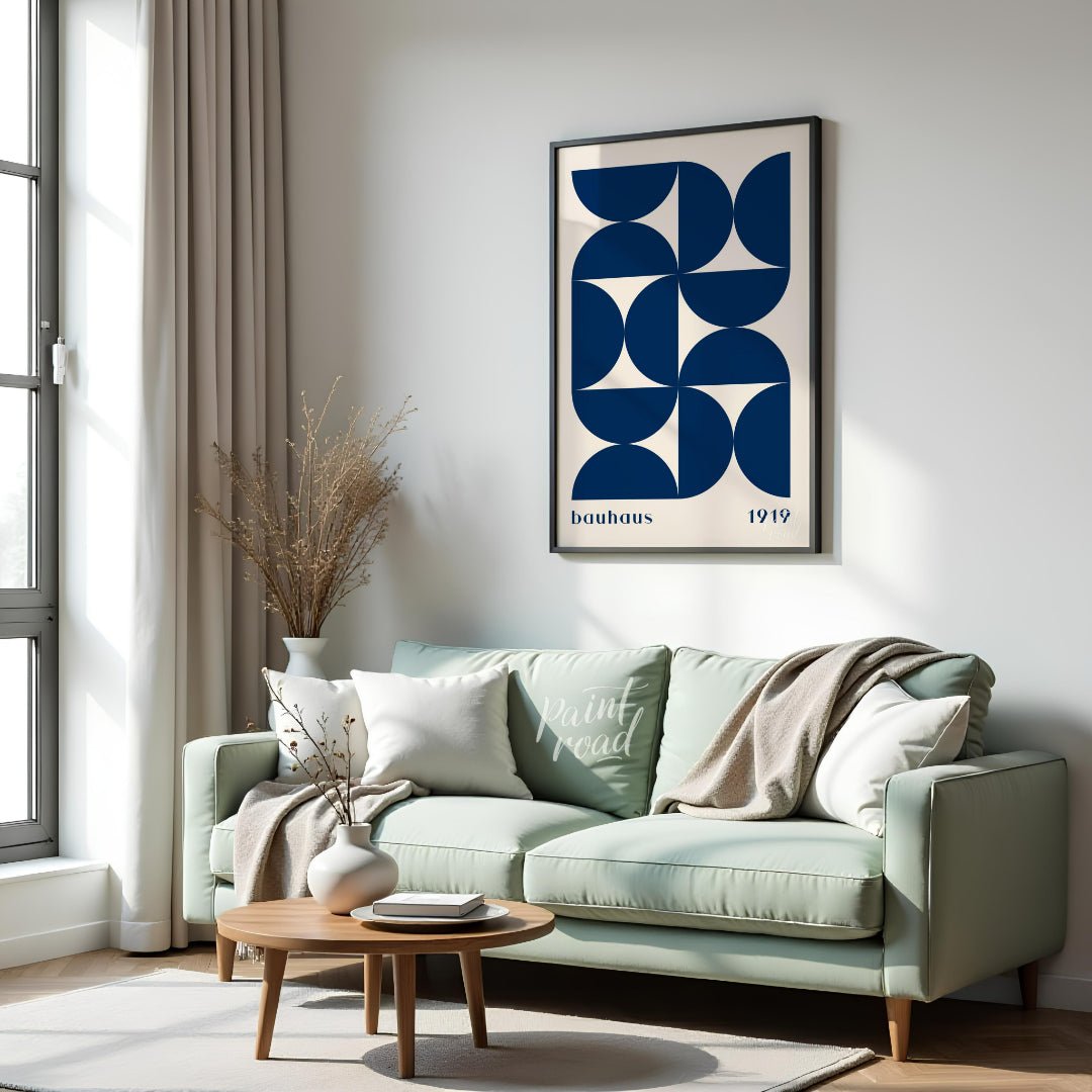 This poster beautifully captures the essence of Bauhaus design with its rhythmic arrangement of dee… for living room