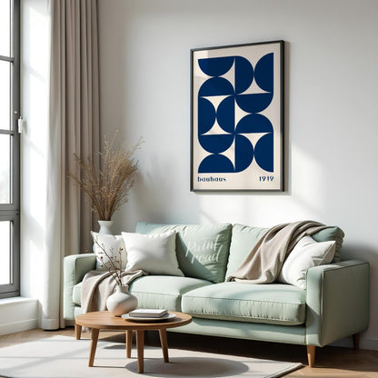 This poster beautifully captures the essence of Bauhaus design with its rhythmic arrangement of dee… for living room