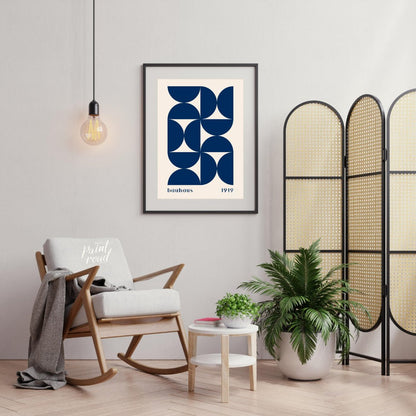 This poster beautifully captures the essence of Bauhaus design with its rhythmic arrangement of dee… for living room