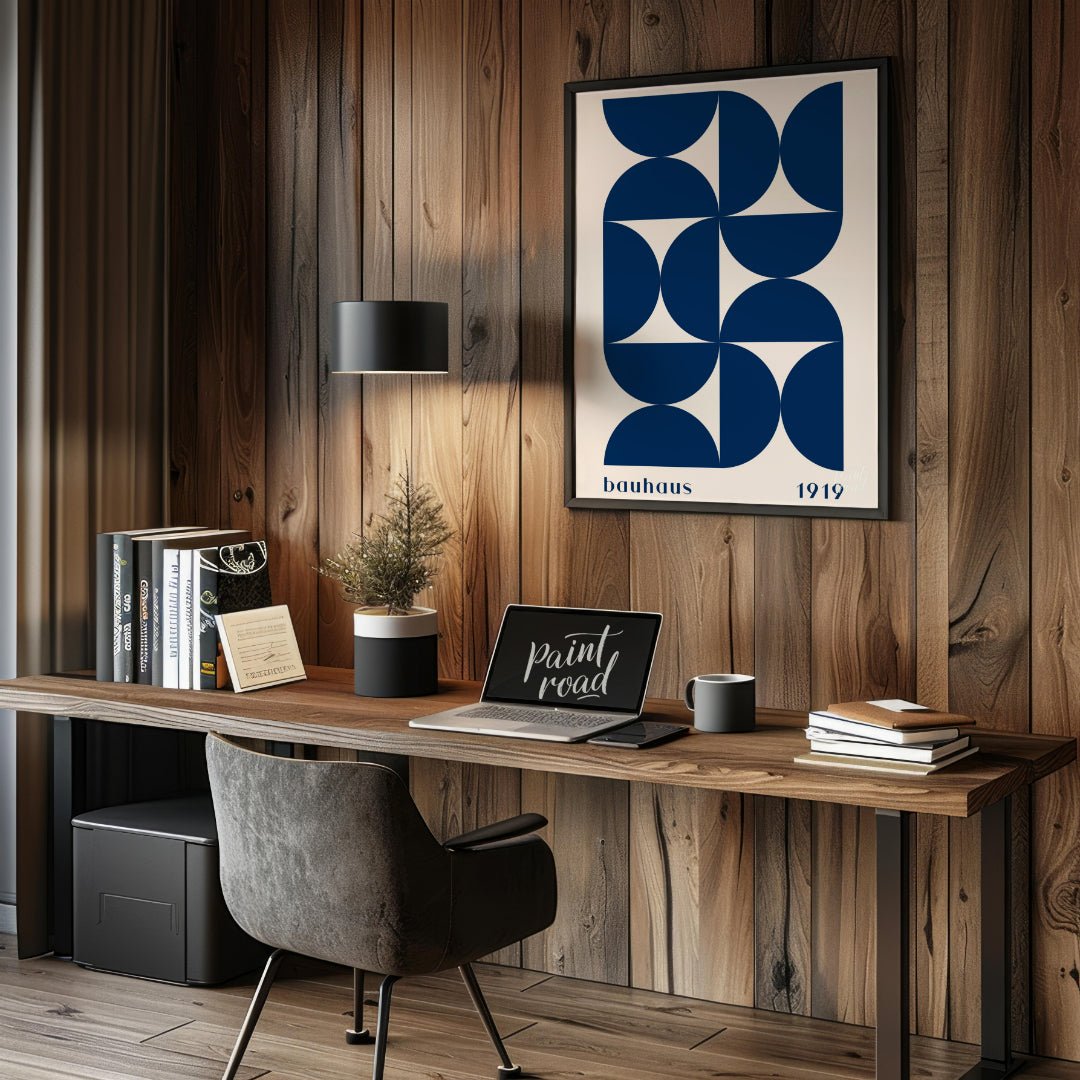 This poster beautifully captures the essence of Bauhaus design with its rhythmic arrangement of dee… for office