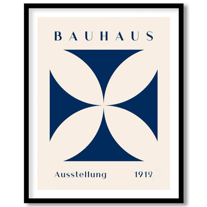 This Bauhaus-inspired poster features a striking quatrefoil design in a deep, elegant blue, contras… for abode