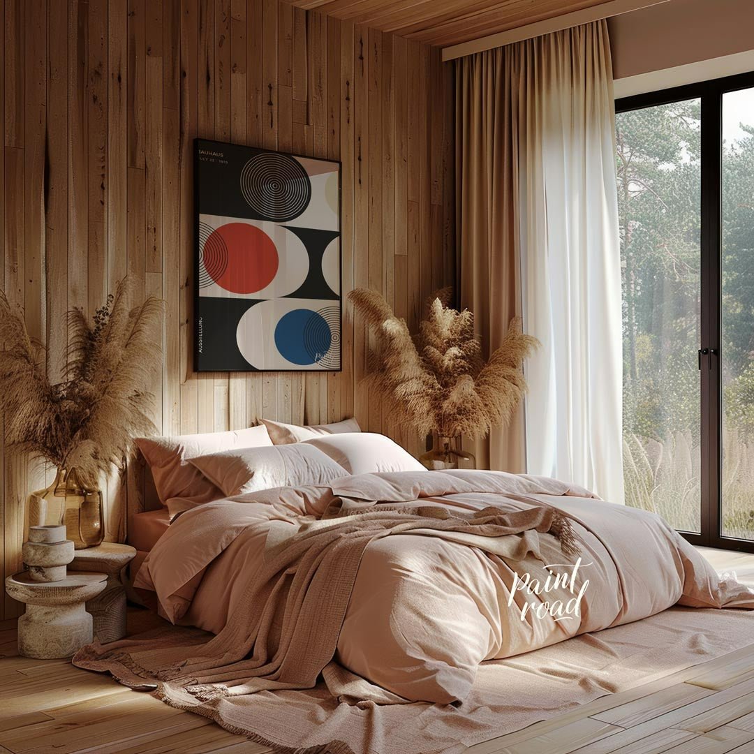 This sophisticated Bauhaus-inspired poster presents a harmonious arrangement of circular and semi-c… for bedroom