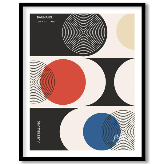 This sophisticated Bauhaus-inspired poster presents a harmonious arrangement of circular and semi-c… for home