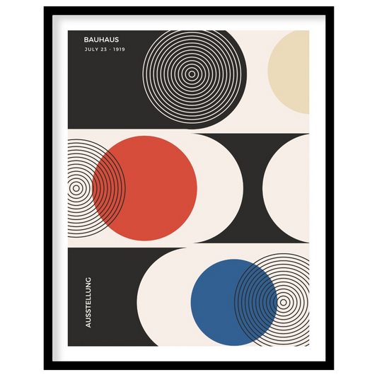 This sophisticated Bauhaus-inspired poster presents a harmonious arrangement of circular and semi-c… for home