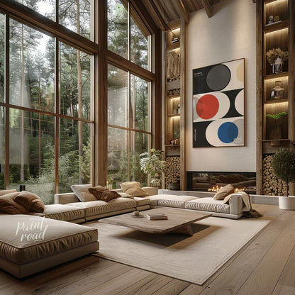 This sophisticated Bauhaus-inspired poster presents a harmonious arrangement of circular and semi-c… for living room