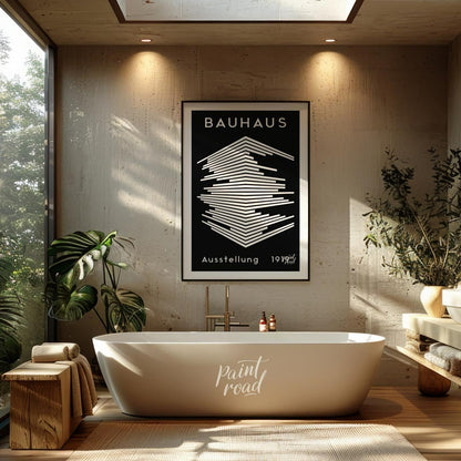 This striking image is a reproduction of a classic Bauhaus exhibition poster from 1919. Dominated b… for bathroom