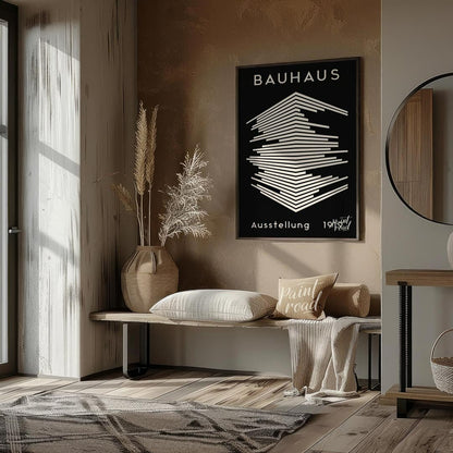 This striking image is a reproduction of a classic Bauhaus exhibition poster from 1919. Dominated b… for entryway