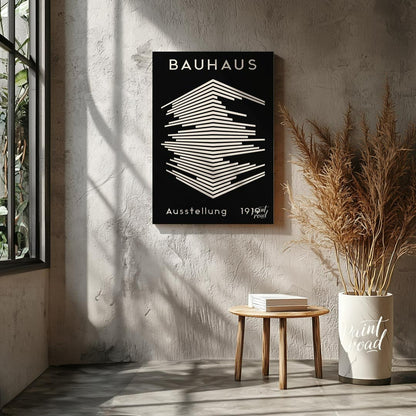 This striking image is a reproduction of a classic Bauhaus exhibition poster from 1919. Dominated b… for living room