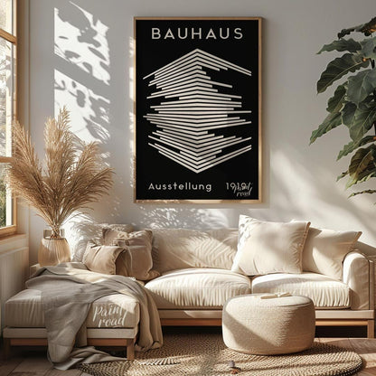 This striking image is a reproduction of a classic Bauhaus exhibition poster from 1919. Dominated b… for living room