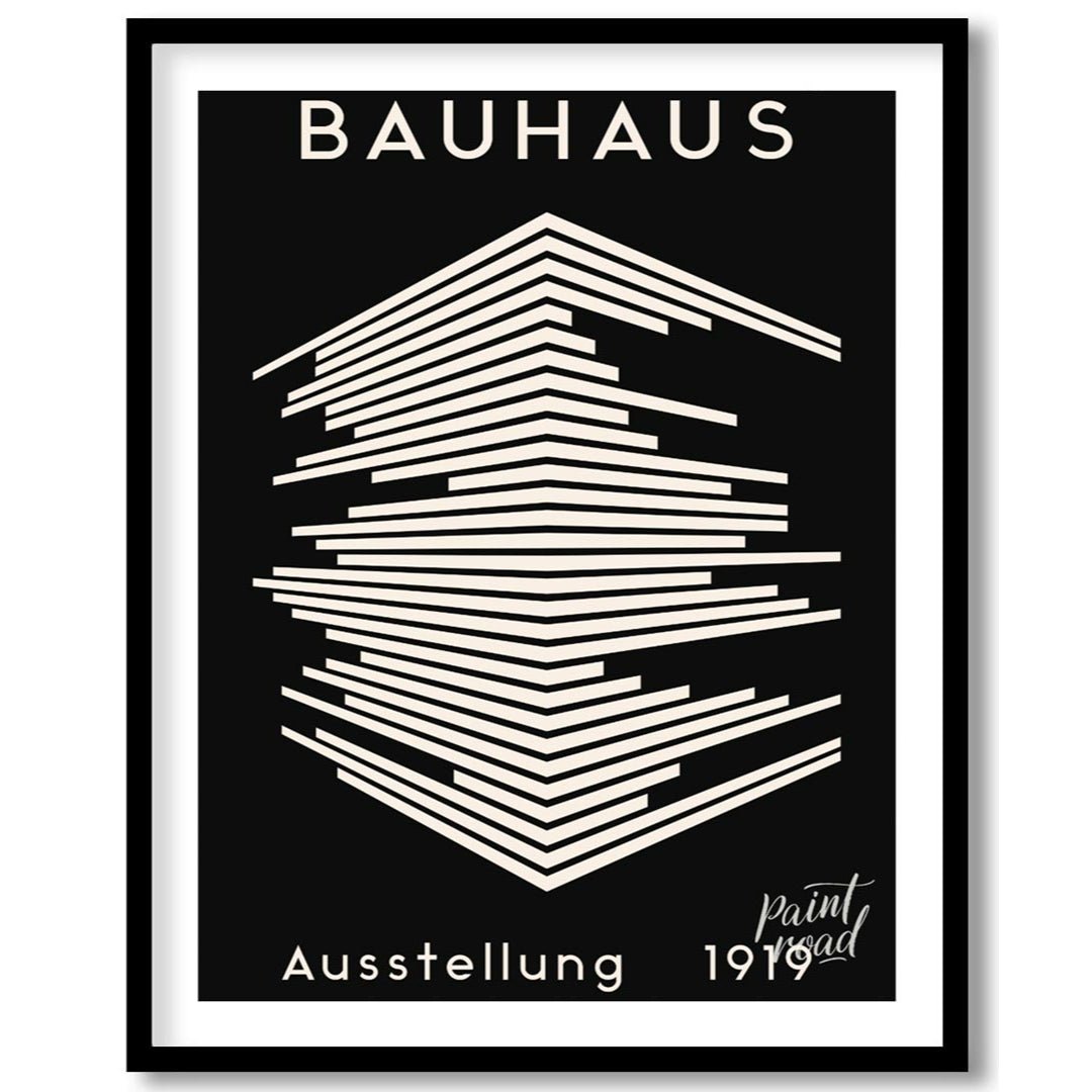 This striking image is a reproduction of a classic Bauhaus exhibition poster from 1919. Dominated b… for sweet home