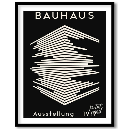 This striking image is a reproduction of a classic Bauhaus exhibition poster from 1919. Dominated b… for sweet home