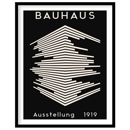 This striking image is a reproduction of a classic Bauhaus exhibition poster from 1919. Dominated b… for sweet home