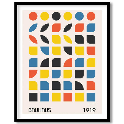 This vibrant digital poster, titled "Bauhaus 1919 Geometric Shapes Poster," is a brilliant embodime… for room