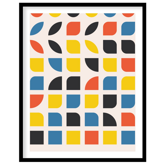 This vibrant digital poster, titled "Bauhaus 1919 Geometric Shapes Poster," is a brilliant embodime… for room