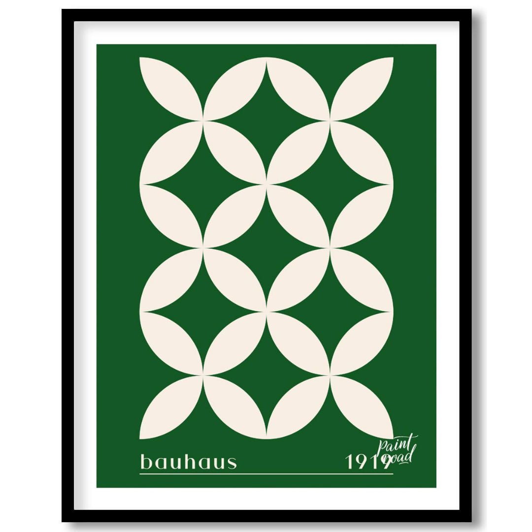 This striking Bauhaus-inspired poster features a continuous grid pattern of elegant green petal-lik… for home