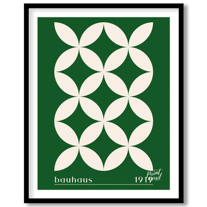 This striking Bauhaus-inspired poster features a continuous grid pattern of elegant green petal-lik… for home