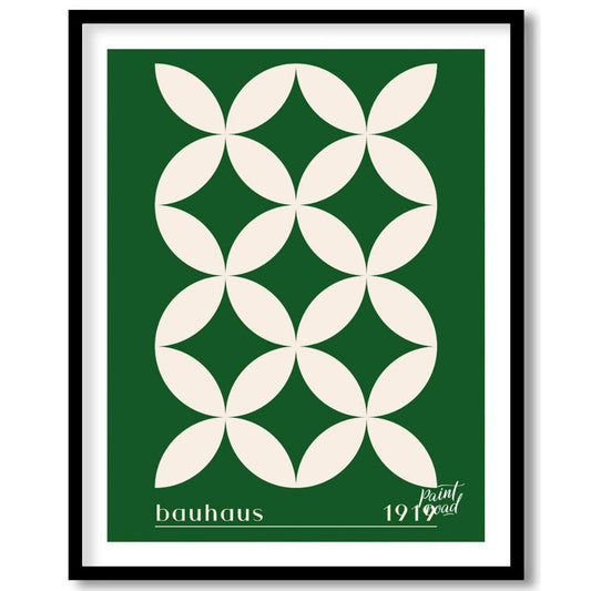 This striking Bauhaus-inspired poster features a continuous grid pattern of elegant green petal-lik… for home