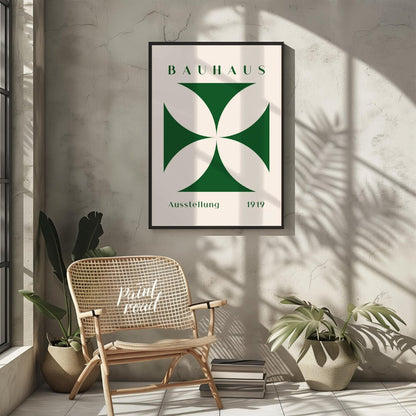 This poster is a vibrant interpretation of Bauhaus principles, showcasing a strong, graphic quatref… for living room
