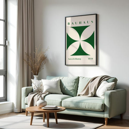 This poster is a vibrant interpretation of Bauhaus principles, showcasing a strong, graphic quatref… for living room