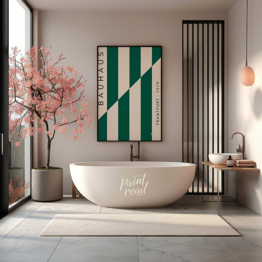 This bold and dynamic poster captures the essence of Bauhaus’s geometric simplicity and functional … for bathroom