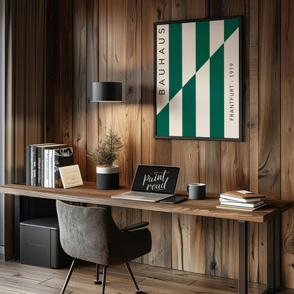 This bold and dynamic poster captures the essence of Bauhaus’s geometric simplicity and functional … for office