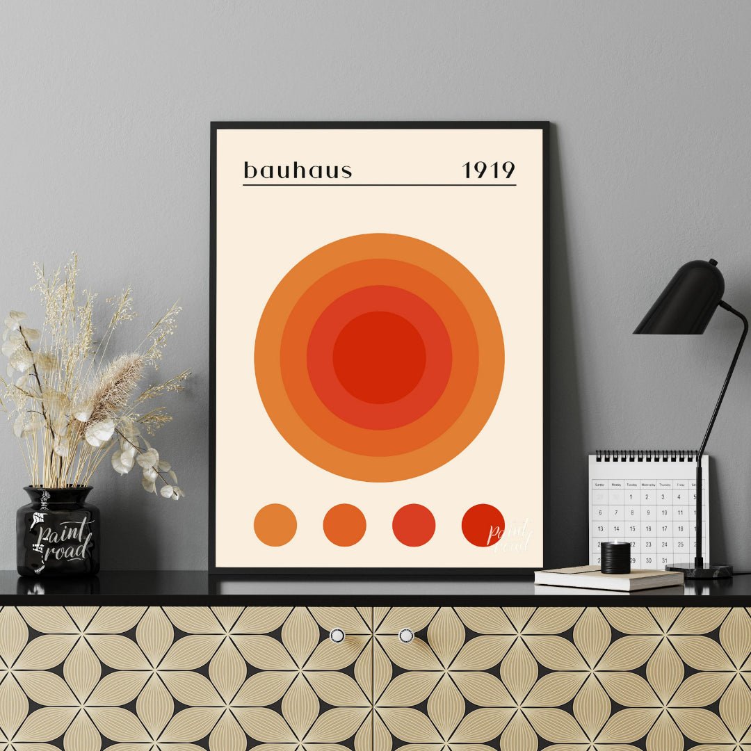 This vibrant poster is a playful yet precise nod to the Bauhaus aesthetic, featuring a large centra… for office