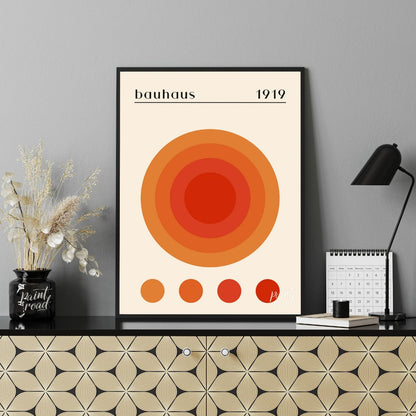 This vibrant poster is a playful yet precise nod to the Bauhaus aesthetic, featuring a large centra… for office
