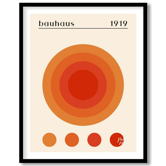 This vibrant poster is a playful yet precise nod to the Bauhaus aesthetic, featuring a large centra… for place