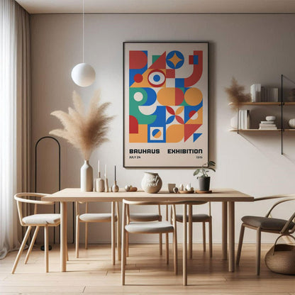 This vibrant Bauhaus-inspired poster is a celebration of geometric abstraction and primary colors. … for dining room