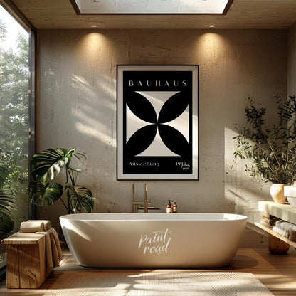 A dramatic and timeless representation of Bauhaus minimalism, this poster features a pristine white… for bathroom