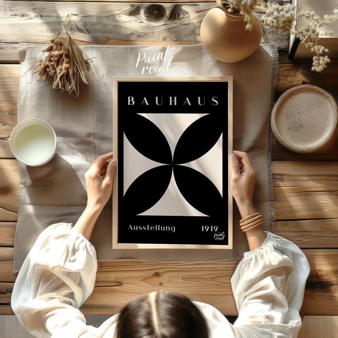A dramatic and timeless representation of Bauhaus minimalism, this poster features a pristine white… for other