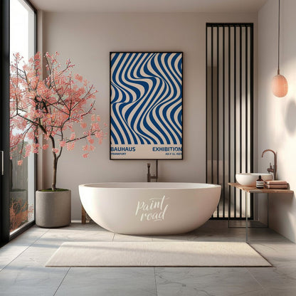 This poster is a vibrant and captivating example of Op Art infused with Bauhaus’s structural clarit… for bathroom