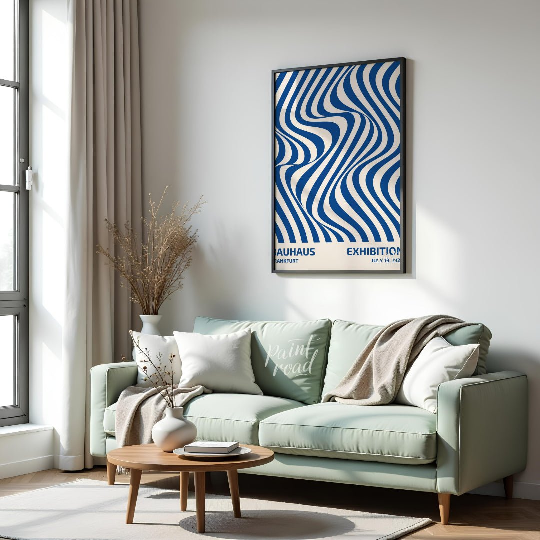 This poster is a vibrant and captivating example of Op Art infused with Bauhaus’s structural clarit… for living room