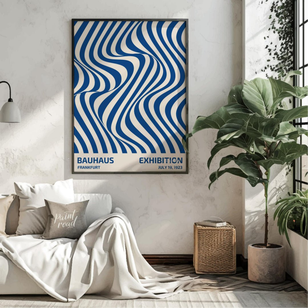 This poster is a vibrant and captivating example of Op Art infused with Bauhaus’s structural clarit… for living room