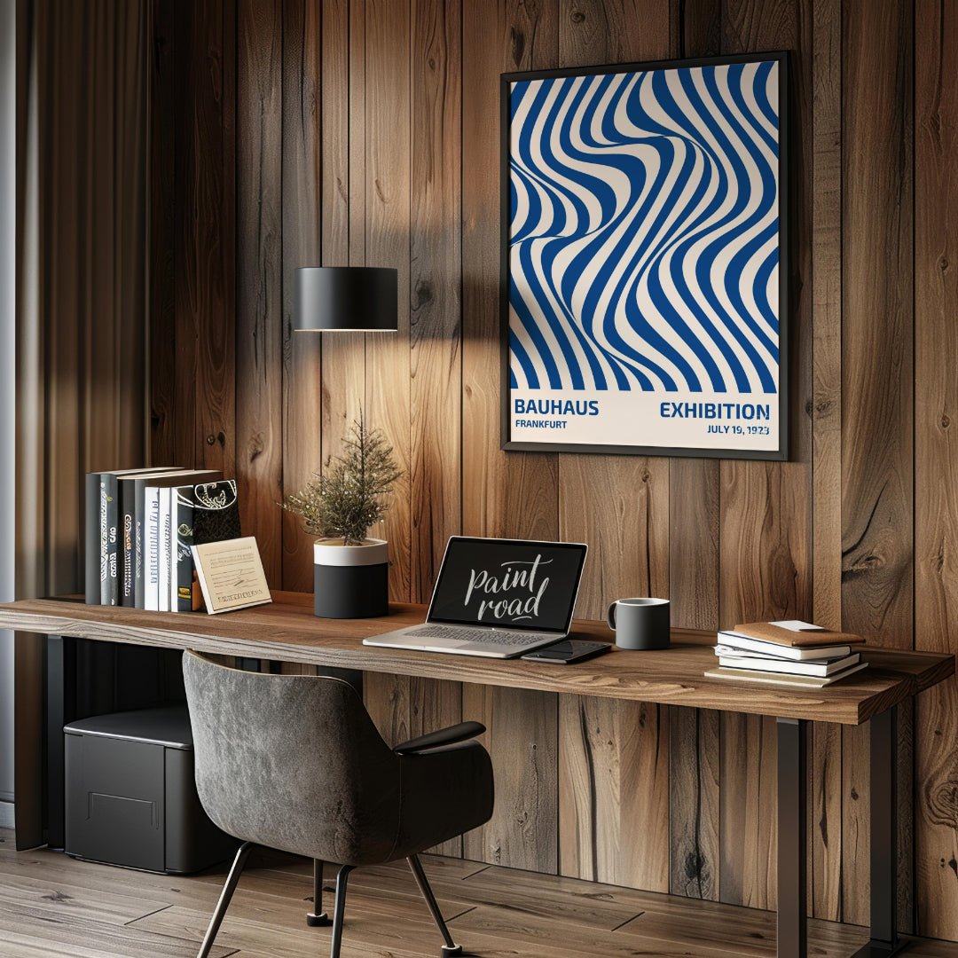 This poster is a vibrant and captivating example of Op Art infused with Bauhaus’s structural clarit… for office