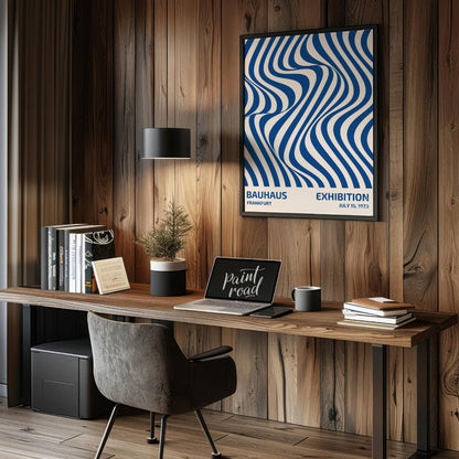 This poster is a vibrant and captivating example of Op Art infused with Bauhaus’s structural clarit… for office