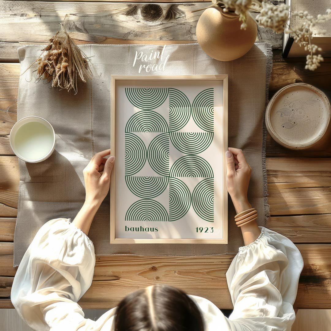 This poster embodies the core principles of Bauhaus design with its geometric precision and minimal… for other