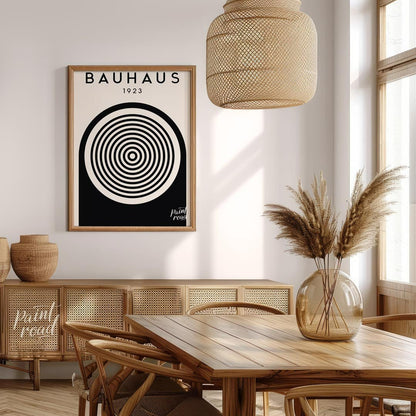 This image showcases a classic Bauhaus exhibition poster from 1923, embodying the core aesthetic of… for dining room