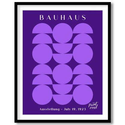 This poster offers a captivating interplay of geometric shapes in varying shades of purple against … for area