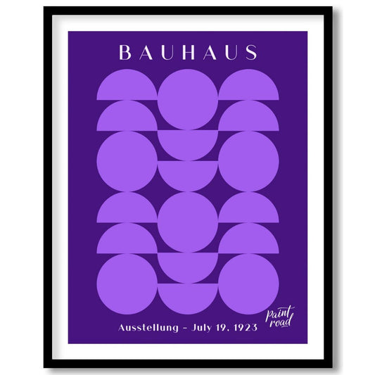 This poster offers a captivating interplay of geometric shapes in varying shades of purple against … for area