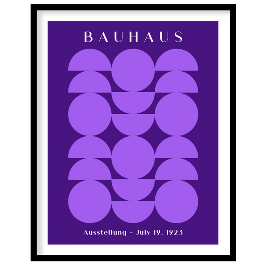 This poster offers a captivating interplay of geometric shapes in varying shades of purple against … for area