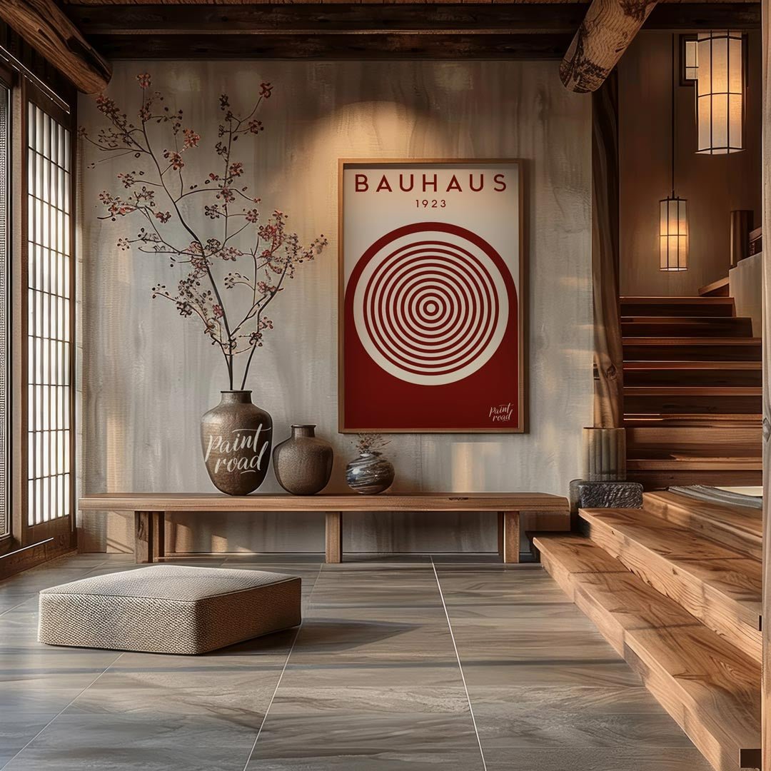 This striking digital artwork, titled "Bauhaus 1923 Concentric Circle Art," is a minimalist masterp… for entryway