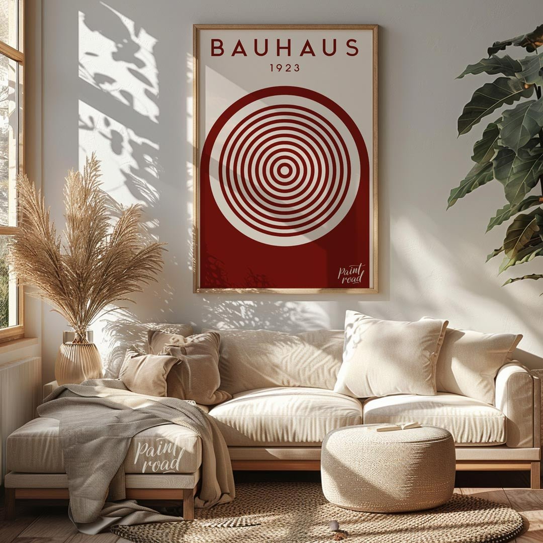 This striking digital artwork, titled "Bauhaus 1923 Concentric Circle Art," is a minimalist masterp… for living room