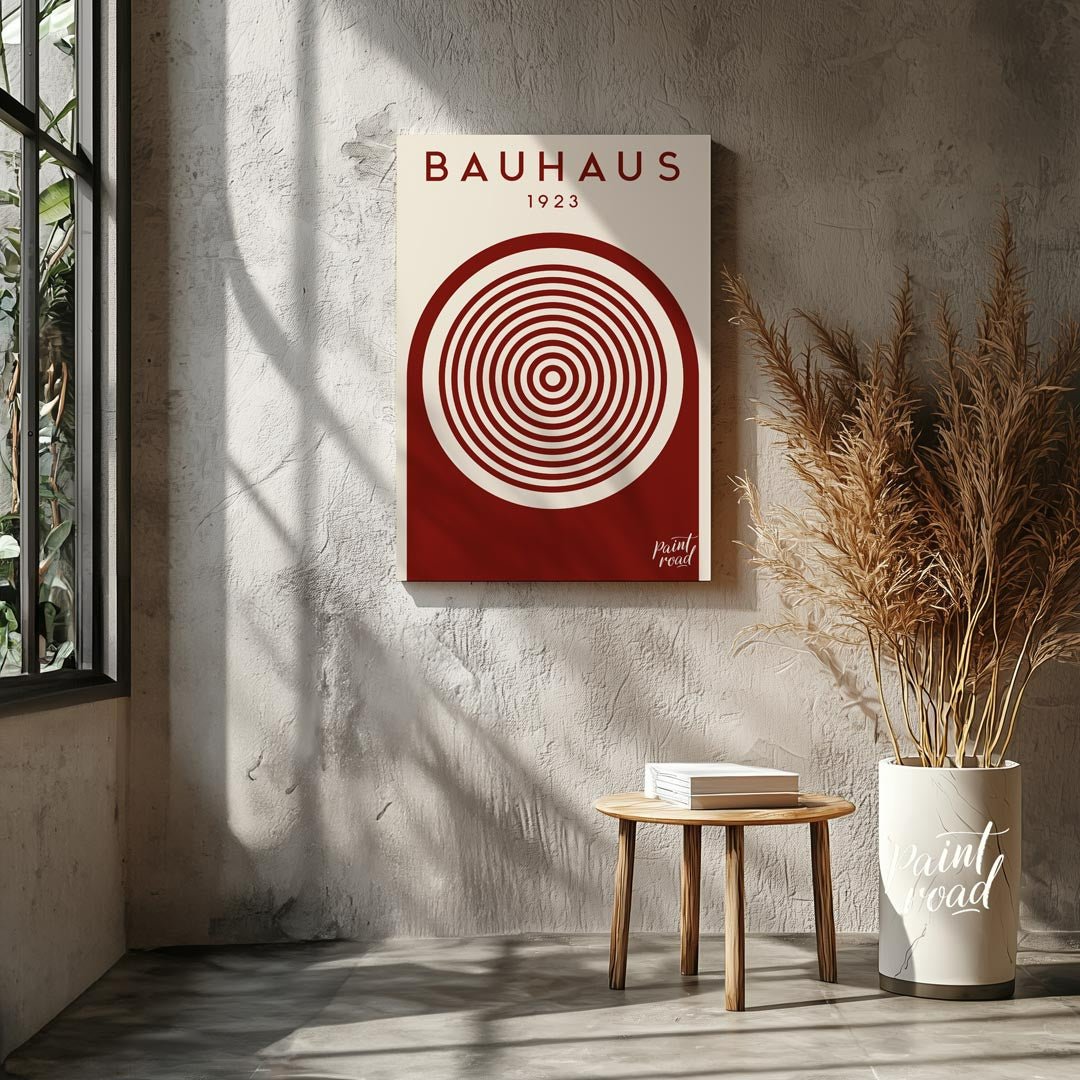 This striking digital artwork, titled "Bauhaus 1923 Concentric Circle Art," is a minimalist masterp… for living room